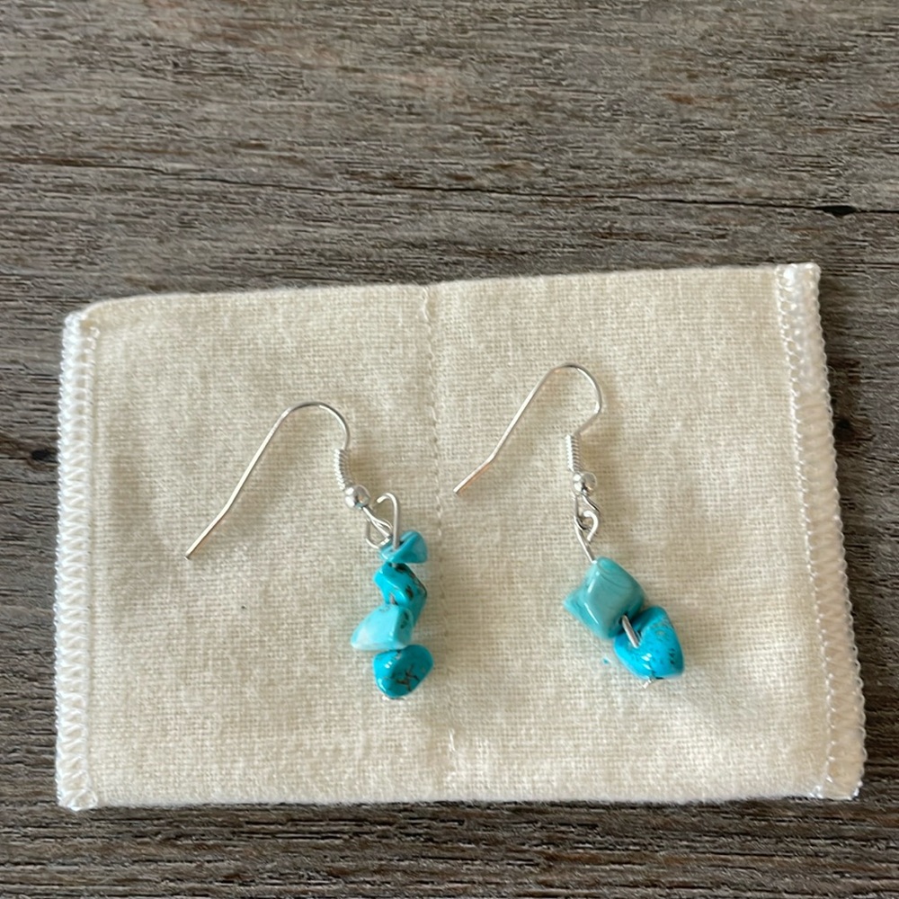 Women’s Turquoise Stone Dangle Earrings, Silver Tone